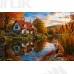 Tło fotograficzne „Jesienny domek nad jeziorem z lisem” | J_276 Tło fotograficzne „Jesienny domek nad jeziorem z lisem” | J_276